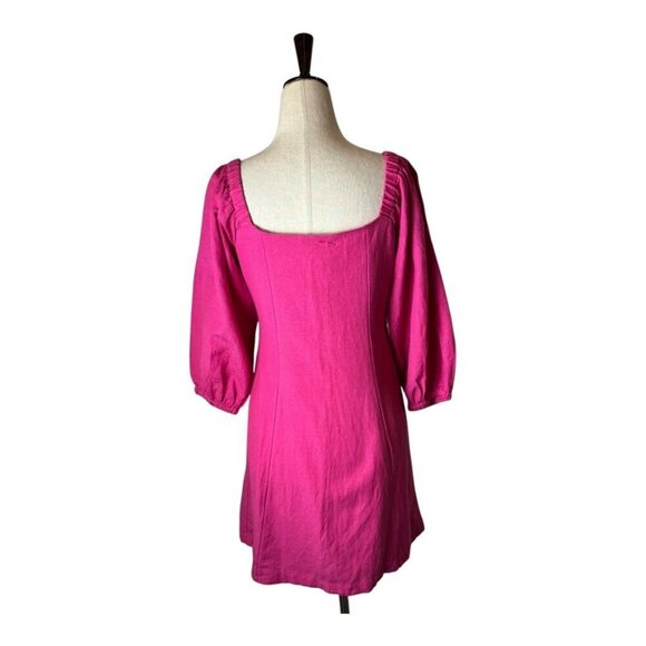 L* Space Dress Women Small Pink Linen Blend Square Neck Marina Button Front Mini - Picture 3 of 9